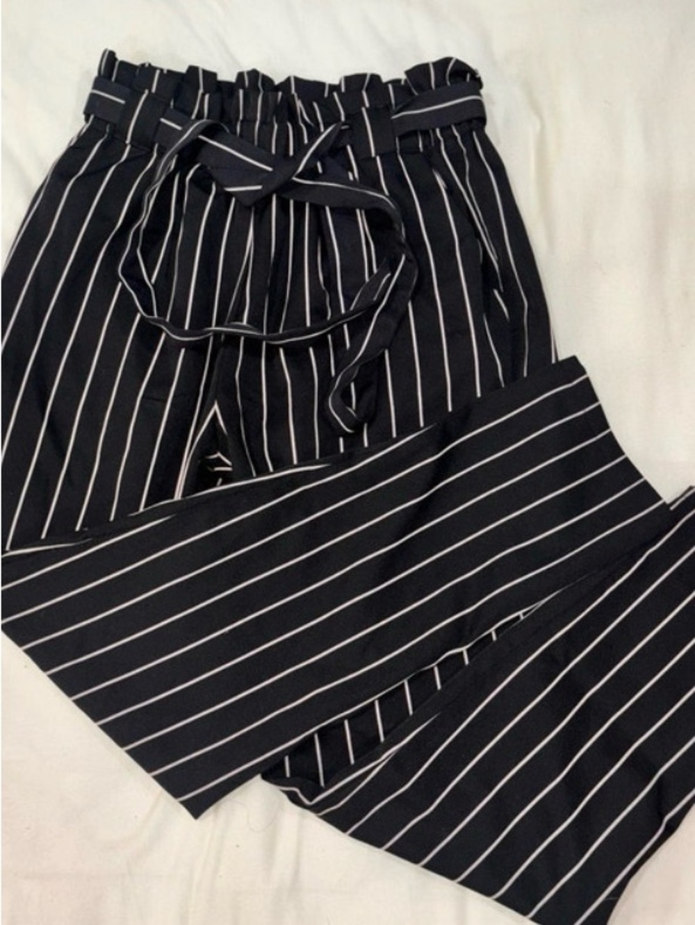 Fashion Nova Black with White Stripe Paperbag Waist Pants